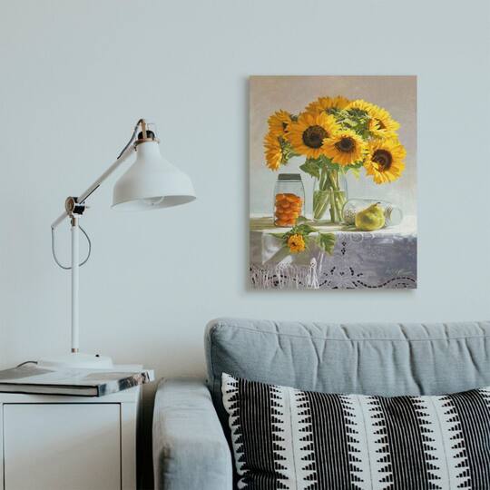 Stupell Industries Farmhouse Sunflower Still Life Country Fruit Jars Canvas Wall Art